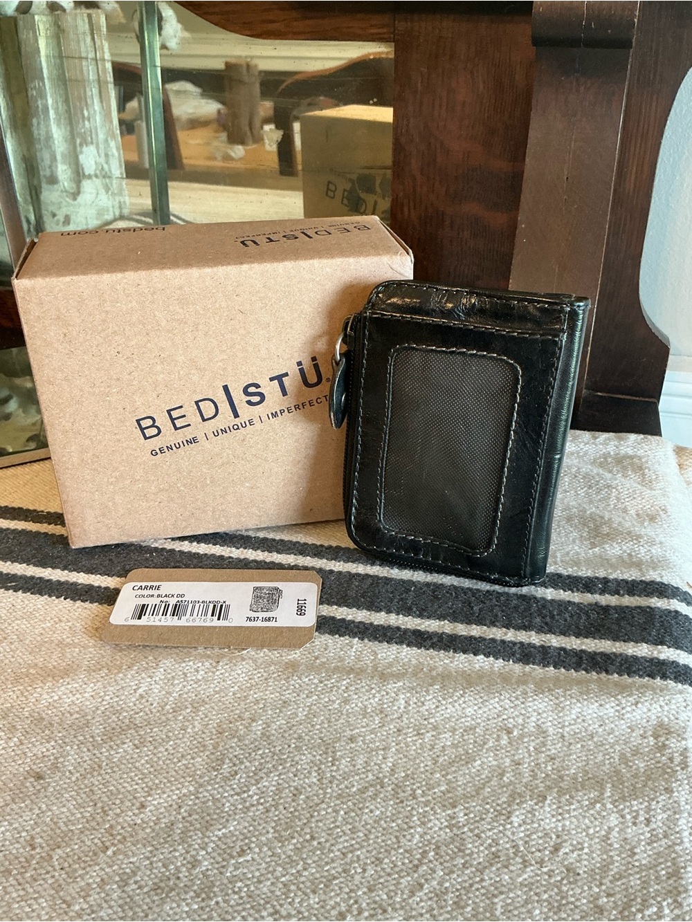 NWT Bed Stu Carrie Leather Black Die Dyed DD Wallet W/ Box Retail $100 - Picture 5 of 12